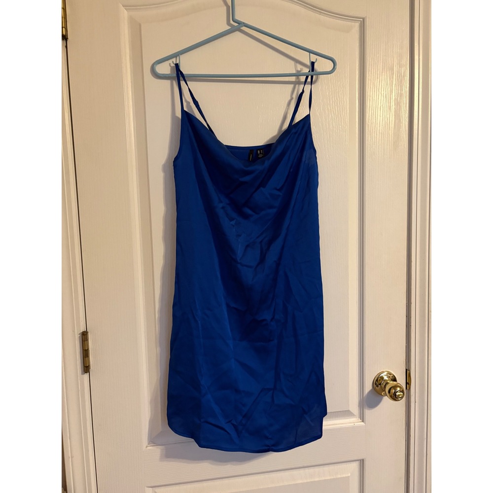 Vero Moda Slip Dress Women XS Blue New Cowl Neck Satin Mid Adjustable Straps